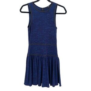TIBI Blue Black Knit Stretch Sleeveless Drop Waist Fit & Flare Mini Dress Size 2